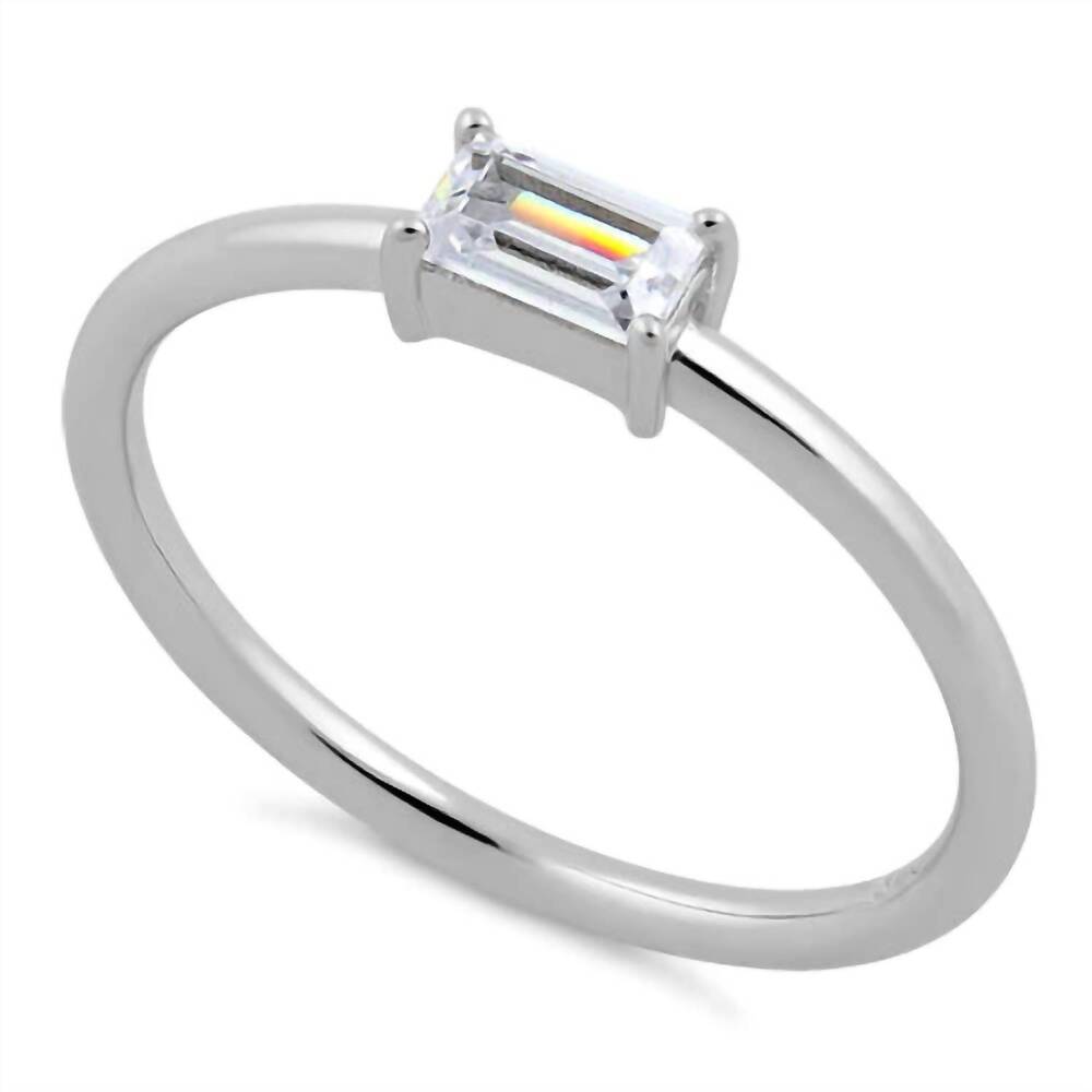 NEW STARLETTE women's diamond emerald-cut stackable ring in silver